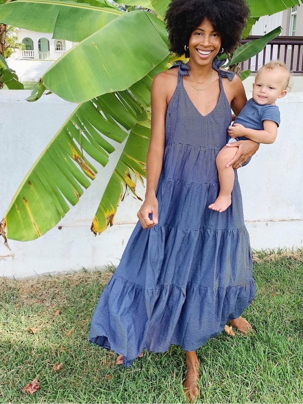 Loyal Hana maternity breastfeeding Navy White Striped Sleeveless Maxi dress Sz S